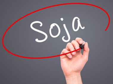 Adam el ile siyah kalemi soya (soya Portekizce) yazma 