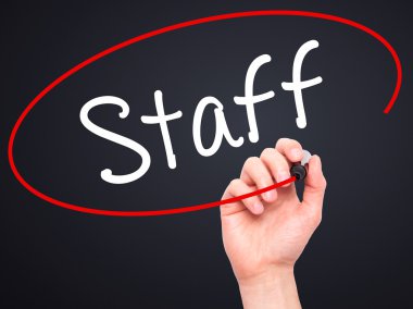 Adam el personel ile siyah kalemi görsel ekranda yazma.