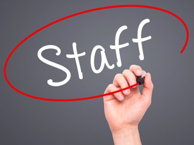 Adam el personel ile siyah kalemi görsel ekranda yazma.