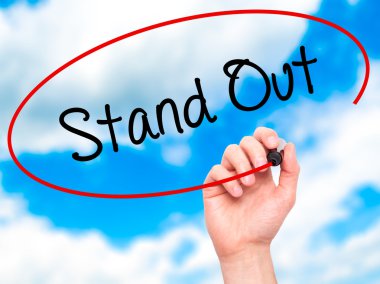 Adam el stand dışarı görsel ekranda siyah kalemi ile yazma