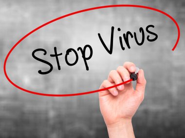 Adam el durmak virüs ile siyah kalemi görsel ekranda yazma.