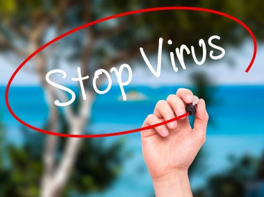 Adam el durmak virüs ile siyah kalemi görsel ekranda yazma.