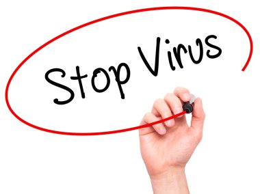 Adam el durmak virüs ile siyah kalemi görsel ekranda yazma.