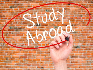 Man Hand writing Study Abroad with black marker on visual screen
