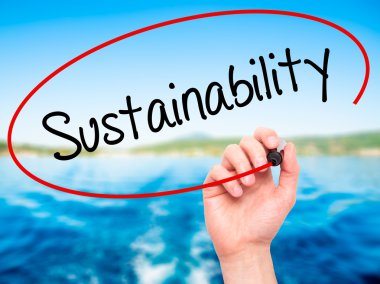 Adam el sürdürülebilirlik ile siyah kalemi görsel scr yazma.