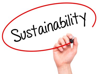 Adam el sürdürülebilirlik ile siyah kalemi görsel scr yazma.