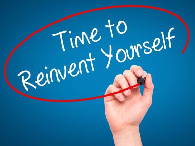 Adam el zaman kendini yeniden icat üzerinde siyah kalemi ile yazma 