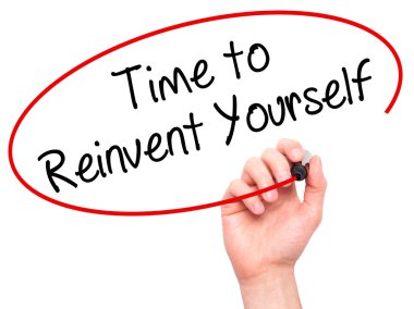 Adam el zaman kendini yeniden icat üzerinde siyah kalemi ile yazma 