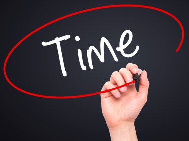 Adam el zaman siyah kalemi ile görsel ekranda yazma.