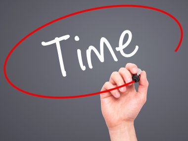 Adam el zaman siyah kalemi ile görsel ekranda yazma.