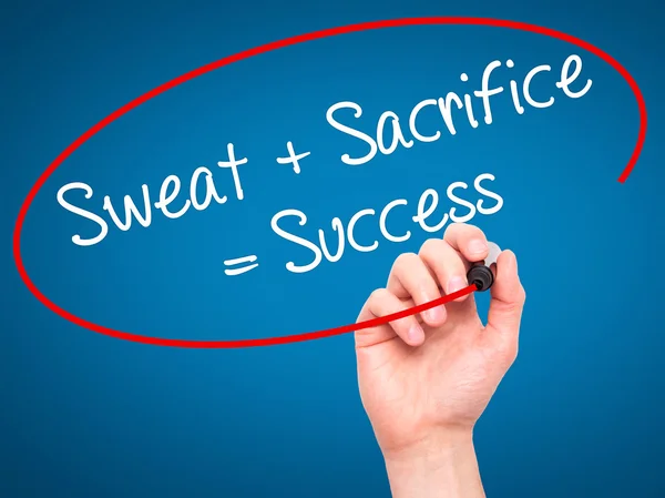 Man Hand writing Sweat  Sacrifice is Success with black marker o — 스톡 사진