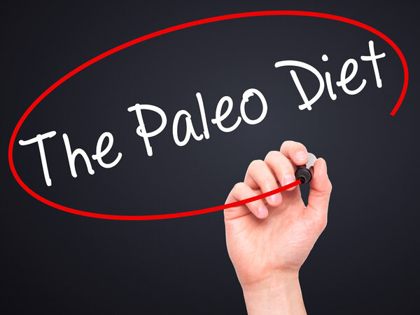 Man Hand writing The Paleo Diet with black marker on visual scre