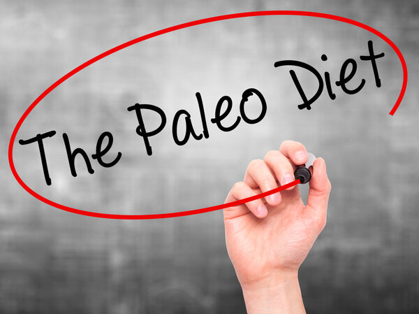 Man Hand writing The Paleo Diet with black marker on visual scre