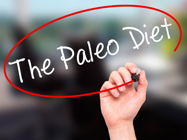 Man Hand writing The Paleo Diet with black marker on visual scre