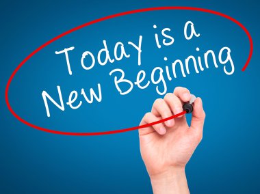 Adam el bugün yazma v siyah kalemi ile yeni bir başlangıçtır