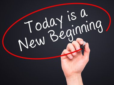 Adam el bugün yazma v siyah kalemi ile yeni bir başlangıçtır