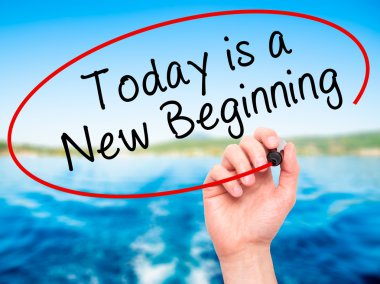 Adam el bugün yazma v siyah kalemi ile yeni bir başlangıçtır