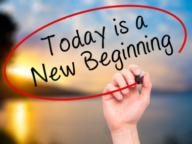 Adam el bugün yazma v siyah kalemi ile yeni bir başlangıçtır