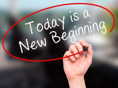 Adam el bugün yazma v siyah kalemi ile yeni bir başlangıçtır