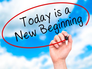 Adam el bugün yazma v siyah kalemi ile yeni bir başlangıçtır