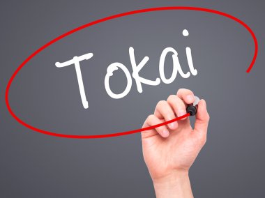 Adam el Tokai siyah kalemi ile görsel ekranda yazma.