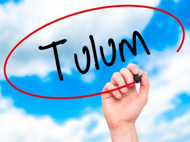 Adam el tulum ile siyah kalemi görsel ekranda yazma.