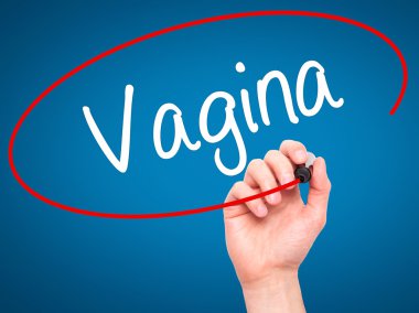 Adam el vajina ile siyah kalemi görsel ekranda yazma.