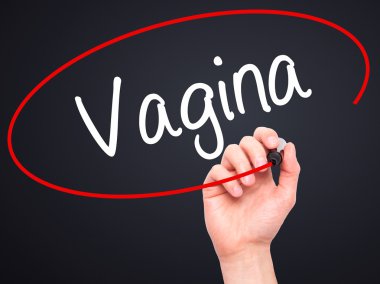 Adam el vajina ile siyah kalemi görsel ekranda yazma.