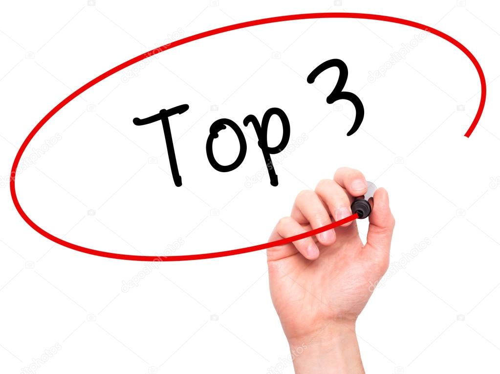 Man Hand writing Top 3 with black marker on visual screen