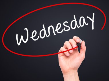 Adam el Çarşamba ile siyah kalemi görsel ekranda yazma.