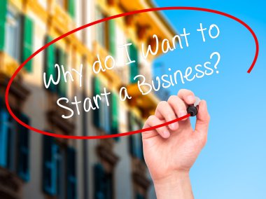 Man Hand writing Why do I Want to Start a Business? with black m clipart