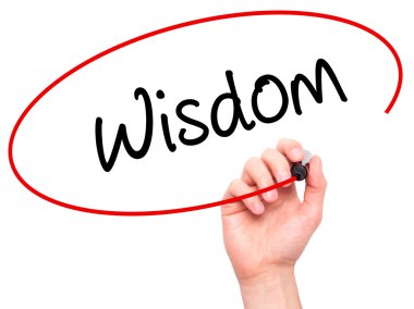 Man Hand writing Wisdom with black marker on visual screen clipart