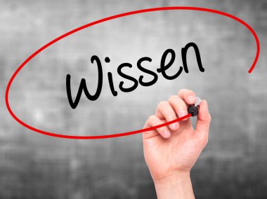 Adam el Wissen (Almanca Know) ile siyah kalemi v üzerinde yazma.