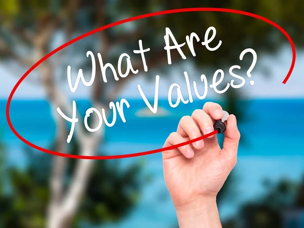 Man Hand writing What Are Your Values? with black marker on visu — Stock Photo, Image