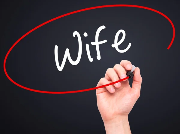 Man Hand writing Wife with black marker on visual screen — Stock Photo, Image
