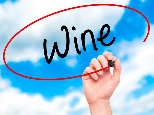 Man Hand writing Wine  with black marker on visual screen — Stock Photo, Image