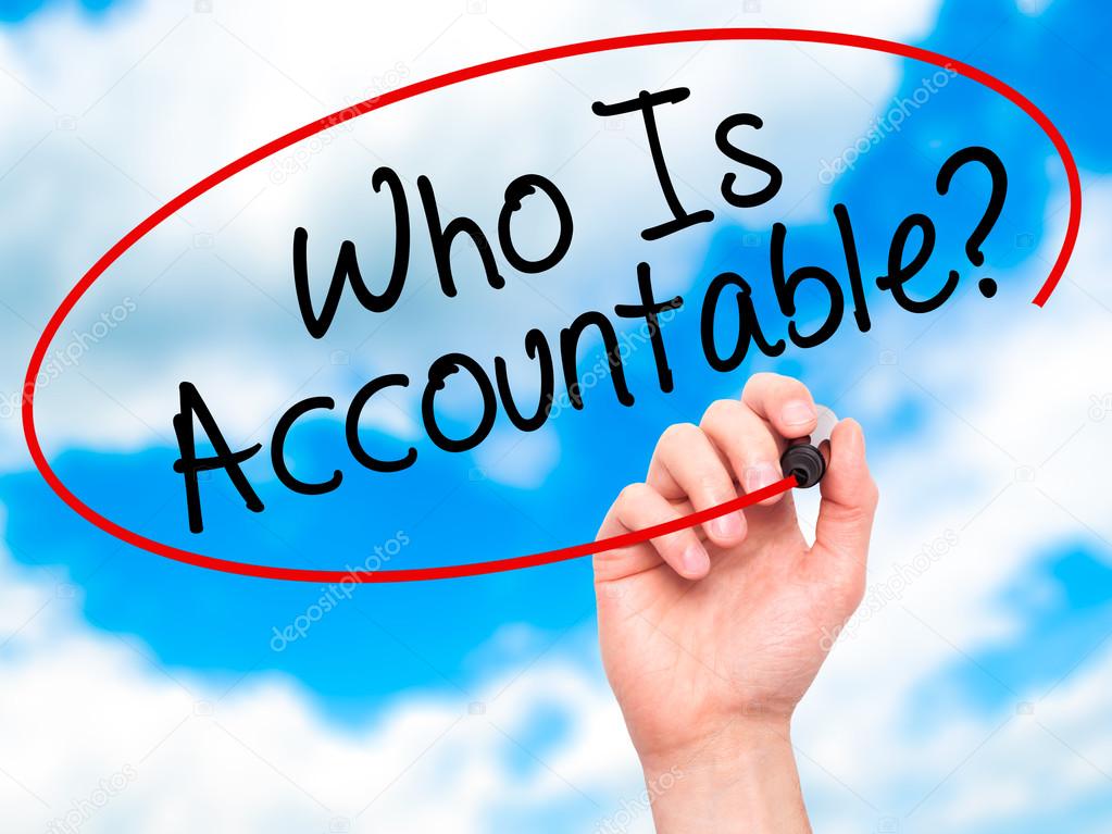 Man Hand writing Who Is Accountable? with black marker on visual