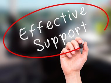 Man Hand writing Effective Support with marker on transparent wi