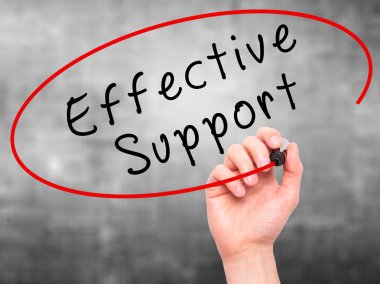 Man Hand writing Effective Support with marker on transparent wi