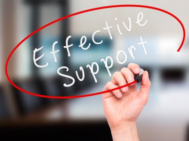 Man Hand writing Effective Support with marker on transparent wi