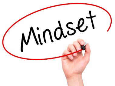 Man Hand writing Mindset with marker on transparent wipe board i
