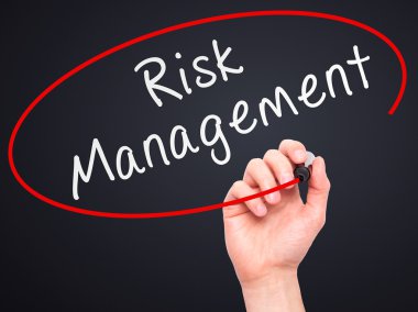 Man Hand writing Risk Management with marker on transparent wipe