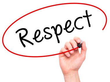 Man Hand writing Respect black marker on visual screen