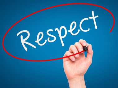 Man Hand writing Respect black marker on visual screen