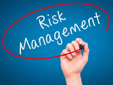 Man Hand writing Risk Management with marker on transparent wipe