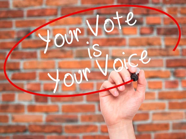 Man Hand writing Your Vote is Your Voice with black marker on vi — Stockfoto