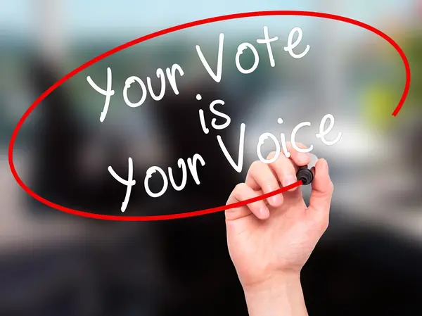 Man Hand writing Your Vote is Your Voice with black marker on vi — Φωτογραφία Αρχείου