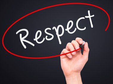 Man Hand writing Respect black marker on visual screen