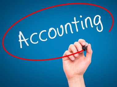 Man Hand writing Accounting with marker on transparent wipe boar