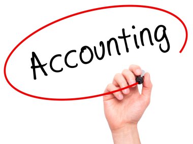 Man Hand writing Accounting with marker on transparent wipe boar